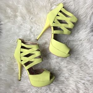 BRIGHT! Cute Neon Pastel Yellow Lime Zip-Up Heels